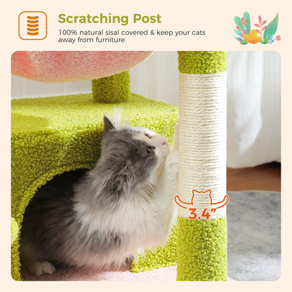 Cat Tree with Large Cat Condo, Scratching Post, Deep Hammock, and Cozy Top Perch