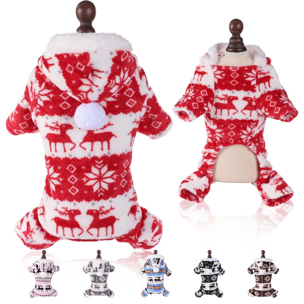 Dog Christmas Jumpsuits Winter Soft