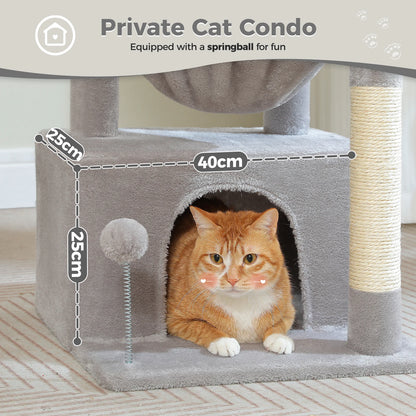 Cat Tree with Large Cat Condo, Scratching Post, Deep Hammock, and Cozy Top Perch