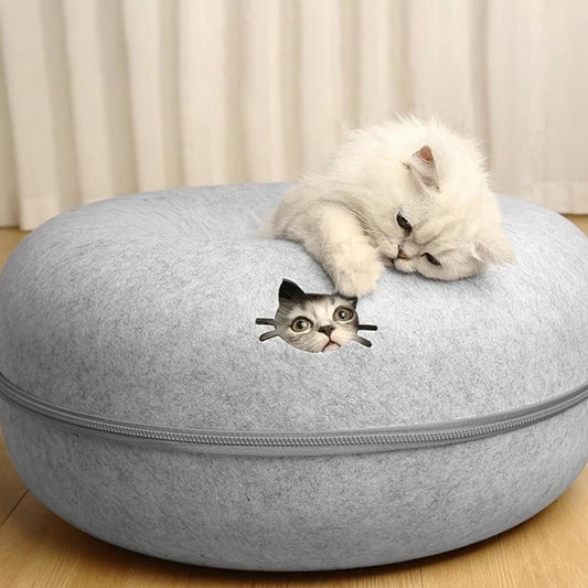 Felt Donut Bed for Cats with Tunnel to hide