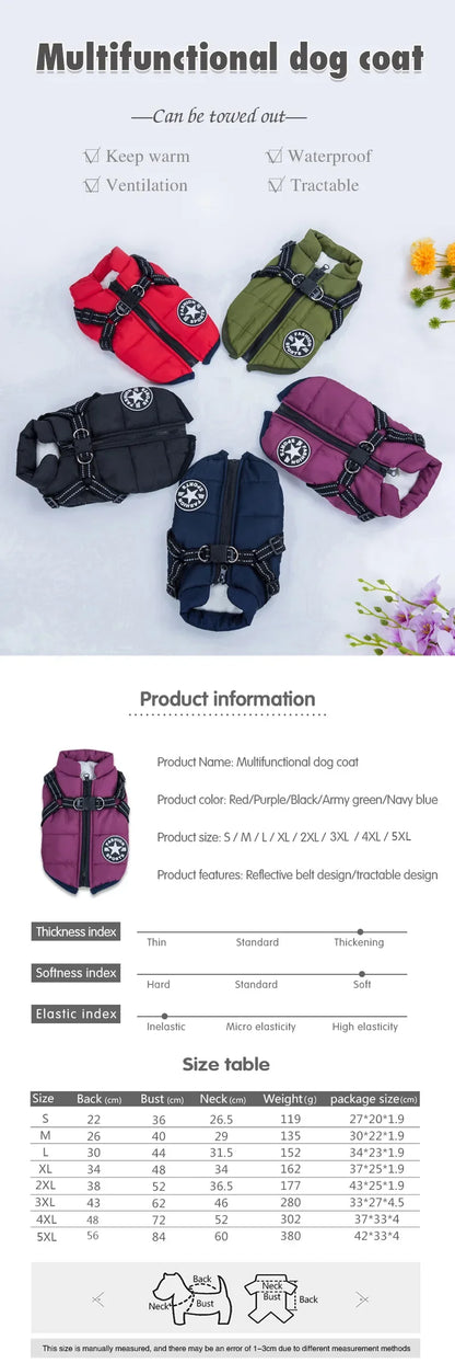 Waterproof Dog Jacket with Harness