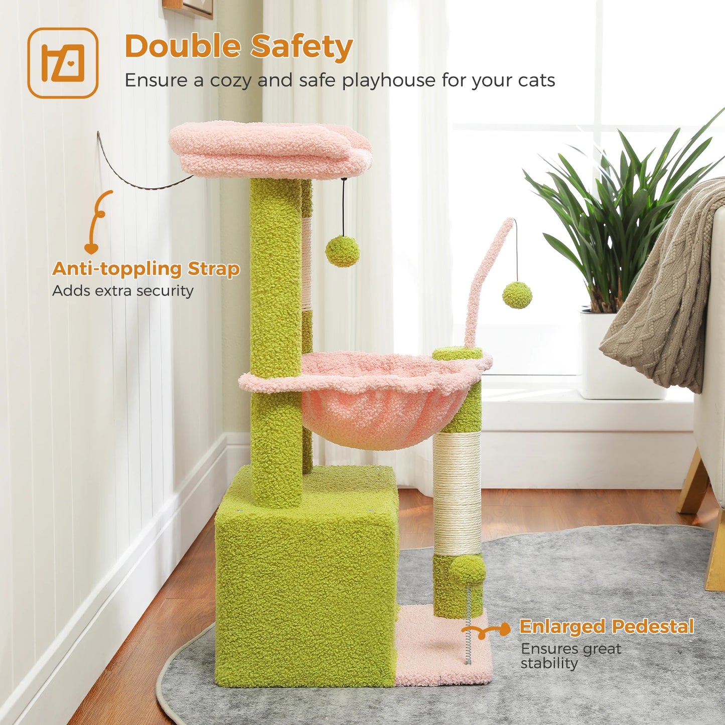 Cat Tree with Large Cat Condo, Scratching Post, Deep Hammock, and Cozy Top Perch