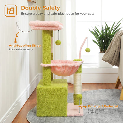 Cat Tree with Large Cat Condo, Scratching Post, Deep Hammock, and Cozy Top Perch