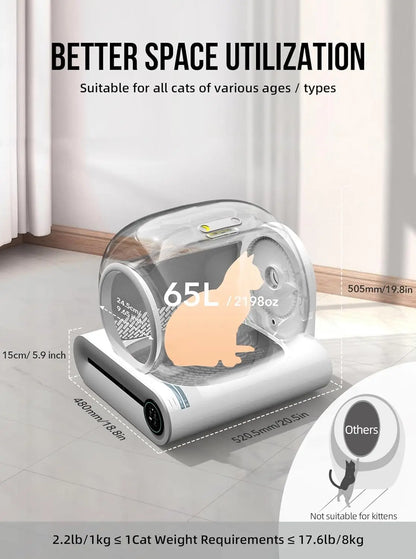 Tonepie 65L Automatic Smart Cat Litter Box Self Cleaning - Fully Enclosed