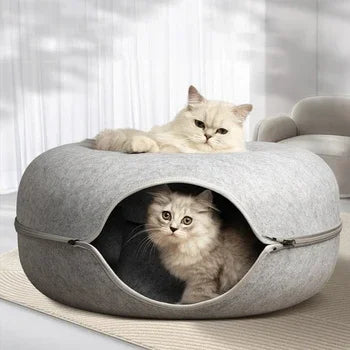 Felt Donut Bed for Cats with Tunnel to hide