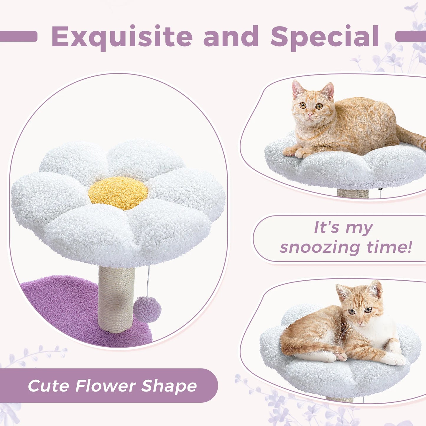 Flower Cat Tree for with Scratching Post, Soft Condo, Plush Perches, and Fluffy Balls